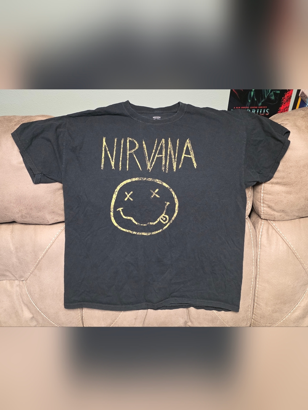 NIRVANA Black Tee with White Smiley Logo